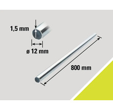 Tub metalic cu dimensiunile de 800 mm lungime, 12 mm diametru și 1,5 mm grosime perete