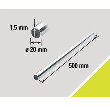 Țeavă de aluminiu cu dimensiunile de 500 mm lungime, 20 mm diametru și 1,5 mm grosime perete