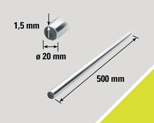 Țeavă de aluminiu cu dimensiunile de 500 mm lungime, 20 mm diametru și 1,5 mm grosime perete