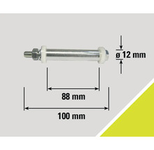 Șurub metalic cu piuliță și șaibe, diametru 12 mm, lungime 100 mm