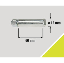 Imagine cu un șurub cu piuliță și indicații de dimensiuni: diametru 12 mm, lungime 60 mm.