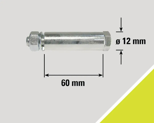 Imagine cu un șurub cu piuliță și indicații de dimensiuni: diametru 12 mm, lungime 60 mm.