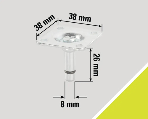 Glisor de mobilă cu dimensiunile de 38 mm, 38 mm, 26 mm și 8 mm