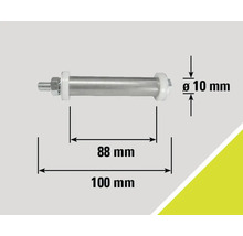 În imagine este prezentat un șurub cu o lungime de 100 de milimetri și un diametru de 10 milimetri.