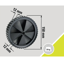 Roată cu dimensiunile de 150 mm diametru și 12 mm lățime, capacitate portantă de până la 25 kilograme