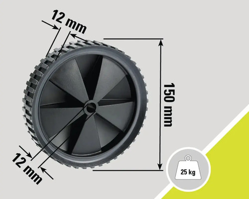 Roată cu dimensiunile de 150 mm diametru și 12 mm lățime, capacitate portantă de până la 25 kilograme