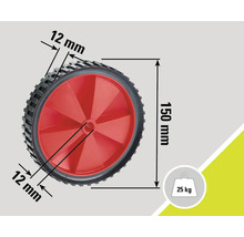 Roată cu dimensiunile de 150 milimetri înălțime și 12 milimetri lățime