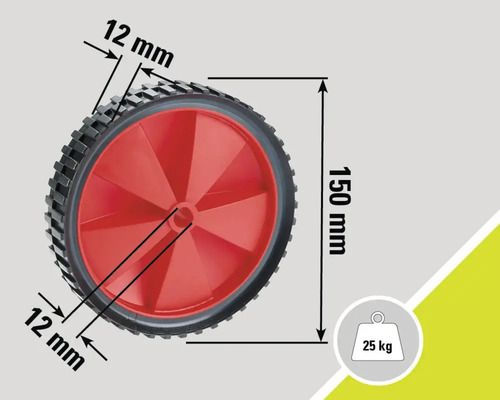 Roată cu dimensiunile de 150 milimetri înălțime și 12 milimetri lățime