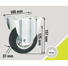 Roată pivotantă cu dimensiunile 100 mm x 157 mm și o capacitate portantă de 100 kg