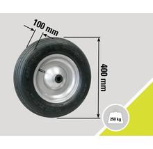 Roată pentru roabă cu dimensiunile 400 mm x 100 mm și o capacitate portantă de 250 kg