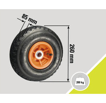 Roată cu o lățime de 85 milimetri, un diametru de 260 milimetri și o capacitate portantă de 200 kilograme