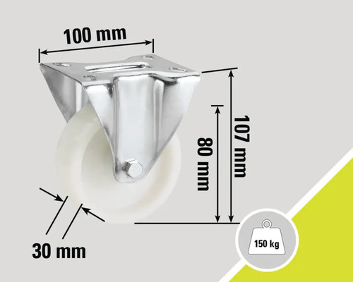 Suport cu role cu o capacitate portantă de 150 de kilograme și dimensiunile de 100 x 107 x 30 milimetri.