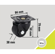 Rola cu dimensiunile de 84 mm pe 79 mm și o capacitate portantă de 300 kg