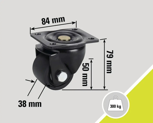 Rola cu dimensiunile de 84 mm pe 79 mm și o capacitate portantă de 300 kg