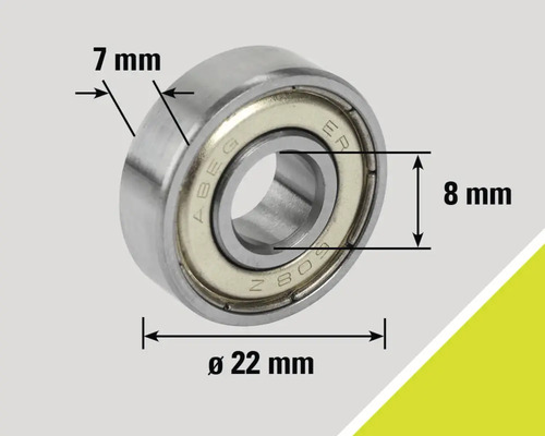 Rulment cu bile cu dimensiunile de 22 mm diametru exterior, 8 mm diametru interior și 7 mm lățime