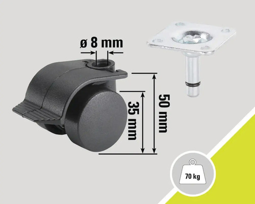 Rotiță pentru mobilă cu blocare, diametru roată 35 mm și capacitate portantă 70 kg