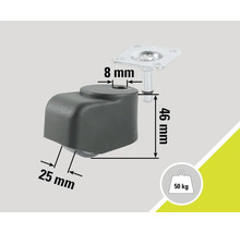 Rotiță pentru mobilă cu placă, capacitate portantă de 50 de kilograme și indicații dimensionale