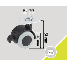 Rotiță pentru mobilă cu frână, diametru 40 milimetri, capacitate portantă 30 kilograme