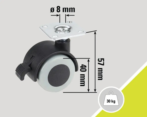 Rotiță pentru mobilă cu frână, diametru 40 milimetri, capacitate portantă 30 kilograme