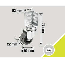 Rotiță pivotantă cu carcasă și dimensiuni
