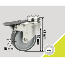 Roată pivotantă cu frână, diametru 50 mm, capacitate portantă 40 kg