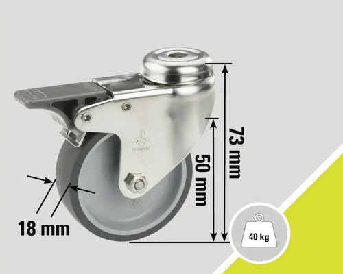 Roată pivotantă cu frână, diametru 50 mm, capacitate portantă 40 kg
