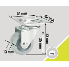 Roată pivotantă cu placă de 40 milimetri și capacitate portantă de 15 kilograme