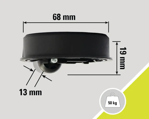 Imagine cu dimensiunile pentru o rolă de transport, capacitate portantă 50 de kilograme