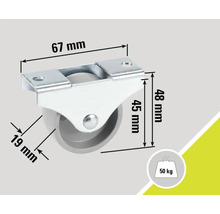 Rulou cu o capacitate portantă de 50 de kilograme și indicații de dimensiune