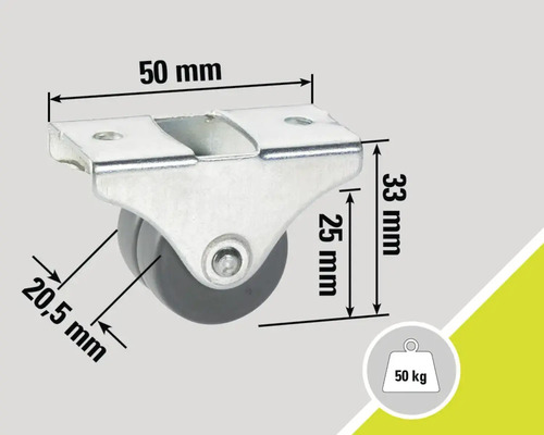 Rotiță pentru mobilă cu o capacitate portantă de 50 de kilograme și indicații de dimensiuni