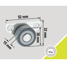 Suport rolă cu dimensiunile 52 mm x 32 mm și o capacitate portantă de 40 kg