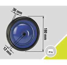Roată cu dimensiunile: 180 mm înălțime, 30 mm lățime, 12 mm adâncime, sarcină maximă 20 kg