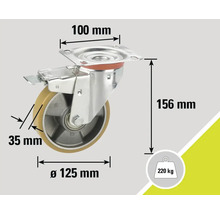 Roată pivotantă cu frână, diametru roată 125 mm, capacitate portantă 220 kg