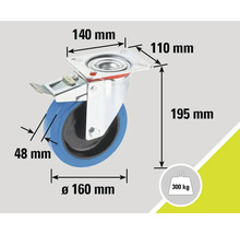 Rotiță pivotantă cu frână și dimensiuni