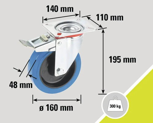 Rotiță pivotantă cu frână și dimensiuni