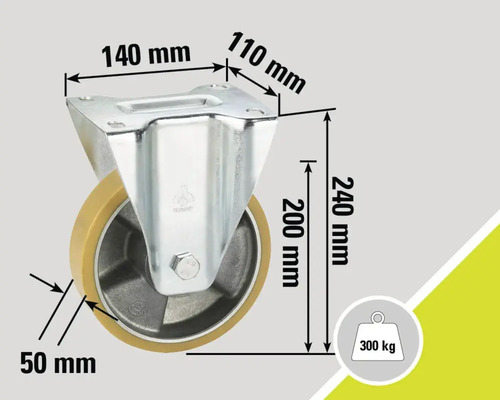 Imagine cu role cu indicații de dimensiuni: 140 mm, 110 mm, 240 mm, 200 mm, 50 mm. Capacitate maximă de încărcare 300 kg.
