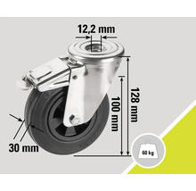Rotiță pivotantă cu frână, diametru 100 mm, capacitate portantă 60 kg