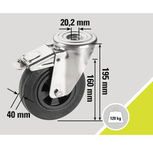 Rotiță pivotantă cu frână, diametru 125 mm, capacitate portantă 120 kg