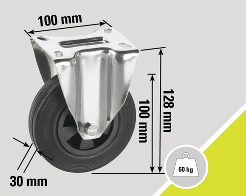 Roată pivotantă cu dimensiunile de 100 mm pe 100 mm și o capacitate portantă de 60 kg