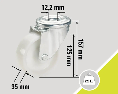 Rola cu dimensiunile 12,2 mm, 35 mm, 125 mm și 157 mm, capacitate portantă 220 kg