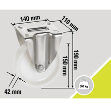 Suport rolă cu dimensiunile 140 mm, 110 mm, 190 mm și 42 mm, capacitate maximă de încărcare 300 kg