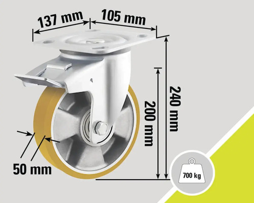 Rată cu frână, dimensiuni 137 x 105 x 240 milimetri, sarcină pe roată 700 kilograme