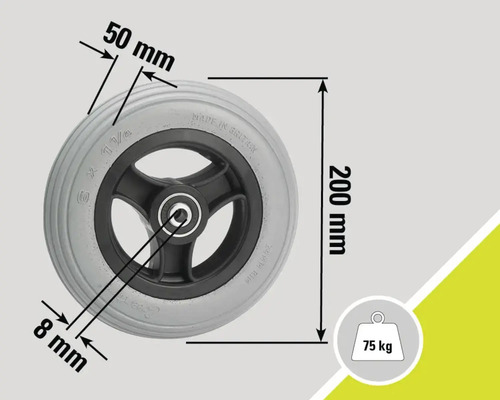 Roată cu dimensiunile 50 mm, 8 mm și 200 mm, sarcină maximă 75 kg