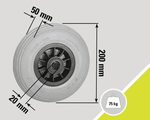 Roată cu dimensiunile 200 mm x 50 mm și o capacitate portantă de 75 kg