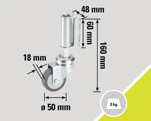 Rotiță pentru mobilă cu dimensiunile de 50 milimetri diametru, 18 milimetri lățime și sarcină portantă de 0 kilograme