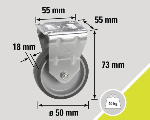 Rotiță pivotantă cu dimensiunile 55 mm x 55 mm x 73 mm și o capacitate de încărcare de 40 kg