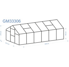 Imagine cu o seră cu dimensiunile de 210 cm înălțime, 210 cm lățime și 428 cm lungime