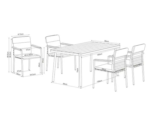 Dimensiunile unui set de mobilier de grădină cu masă și patru scaune