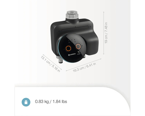 Distribuitor de apă inteligent Gardena cu dimensiuni