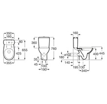 Desen tehnic al unui WC stativ cu dimensiuni.